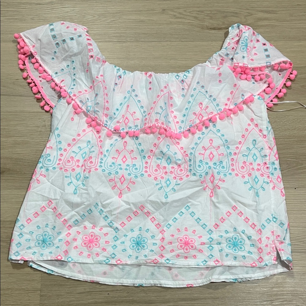 crown & ivy White Blouse with Pink and Blue Embroidery - Picture 3 of 4